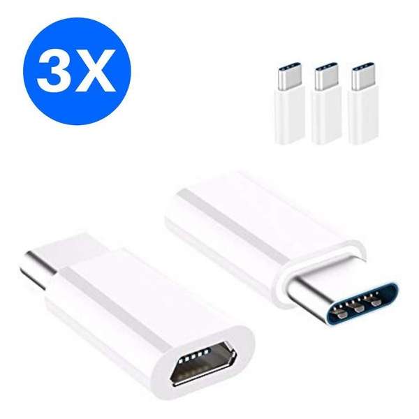 Set van 3 verloop adapter MICRO USB-adapter naar USB-C | Wit