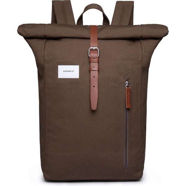 Sandqvist Dante Green Rolltop Rugzak - Olijf/Cognac