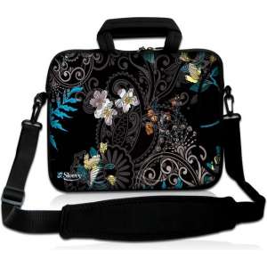 Laptoptas 13,3 inch zwart patroon bloemen - Sleevy