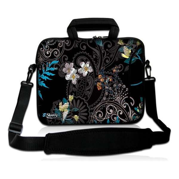 Laptoptas 13,3 inch zwart patroon bloemen - Sleevy