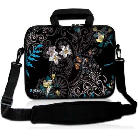 Laptoptas 13,3 inch zwart patroon bloemen - Sleevy