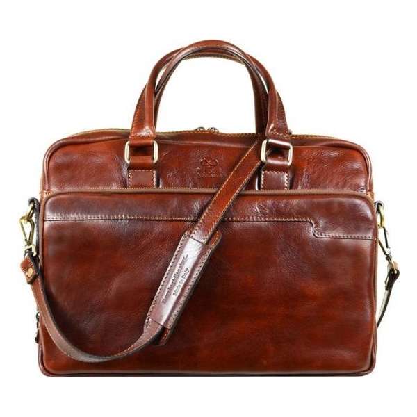 Bruin Leren Briefcase Laptop Tas - ORLANDO