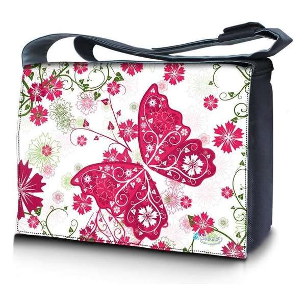 Sleevy 17,3 laptoptas roze vlinder