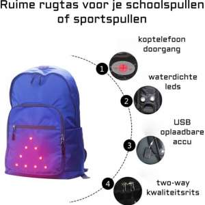 Invincer - Blauw Rugtas met LED verlichting – 26 L Sportrugzak – Laptop vak – Office rugtas - Veel compartimenten - Blauw