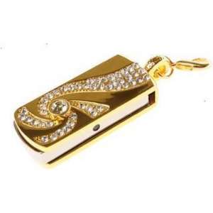 Stijlvolle USB Stick Ketting / Sleutelhanger 16 GB - Goud met Diamanten