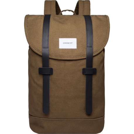 Sandqvist Rugzak Stig Dark Olive SQA1356 Eco Canvas - Bruin 14 Lt