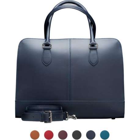 Su.B Laptoptas 13 inch - Dames Handtassen - Dames Schoudertas met Laptopvak en Trolley Riem - Leren Aktetassen - Donkerblauw