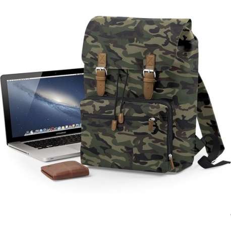 Senvi Vintage Laptop Rugzak Kleur Camouflage - Zwart - 18 Liter