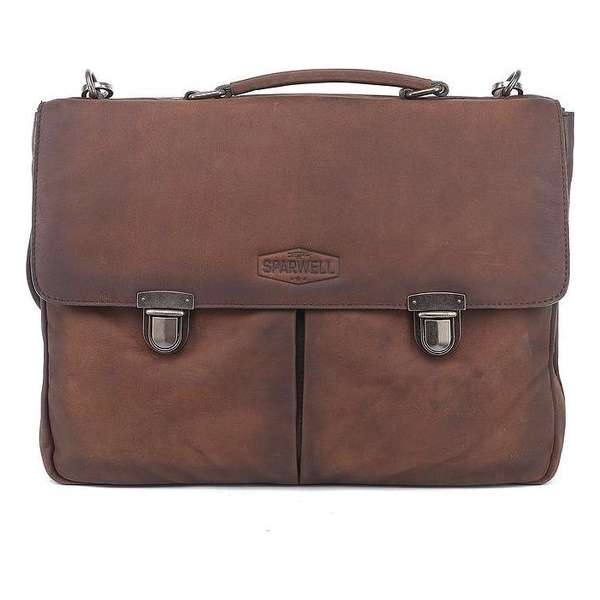 Sparwell leren tas - Lederen aktetas - 15.5 inch laptoptas - Donker bruin