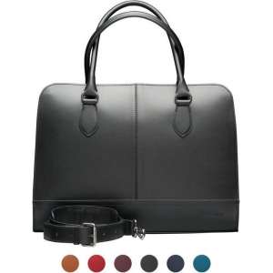 Su.B Laptoptas 13 inch - Dames Handtassen - Dames Schoudertas met Laptopvak en Trolley Riem - Leren Aktetassen - Zwart