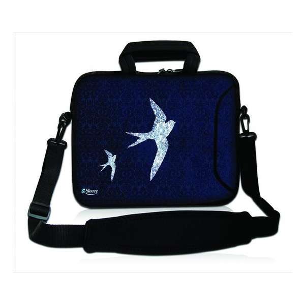 Sleevy 17,3 laptoptas blauw patroon en vogels