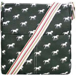 MISS LULU Canvas SCHOUDERTAS HORSE . Superhandig voor school/uni/werk!(L1104H BK)