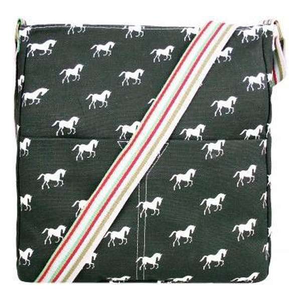 MISS LULU Canvas SCHOUDERTAS HORSE . Superhandig voor school/uni/werk!(L1104H BK)