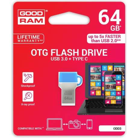 Goodram 64GB USB 3.0 USB flash drive USB Type-A / USB Type-C 3.2 Gen 1 (3.1 Gen 1) Blauw
