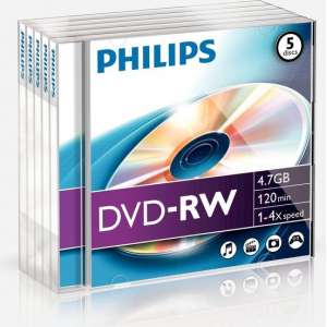 Philips DVD-RW 4,7GB 5pcs jewel case 4x foil