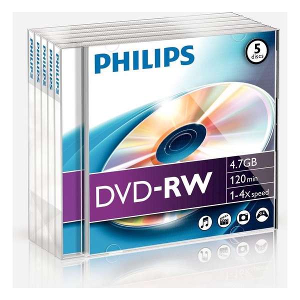 Philips DVD-RW 4,7GB 5pcs jewel case 4x foil
