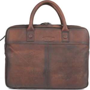 Sparwell leren tas - Lederen laptoptas 15.5 inch - gewassen leer - Donker Bruin