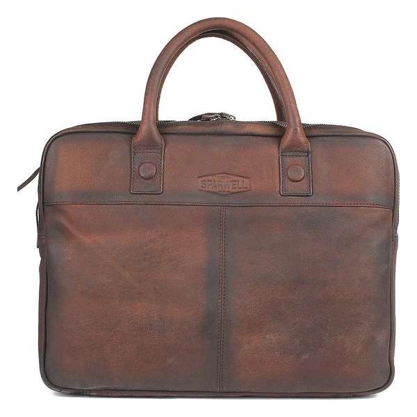 Sparwell leren tas - Lederen laptoptas 15.5 inch - gewassen leer - Donker Bruin