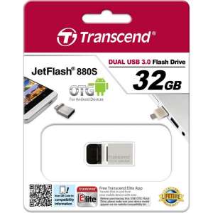 Transcend JetFlash 880 OTG 32GB 32GB USB 3.0 (3.1 Gen 1) USB-Type-A-aansluiting Zwart, Zilver USB flash drive