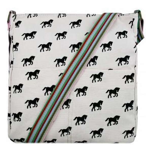 MISS LULU Canvas SCHOUDERTAS HORSE . Superhandig voor school/uni/werk!(L1104H PK)