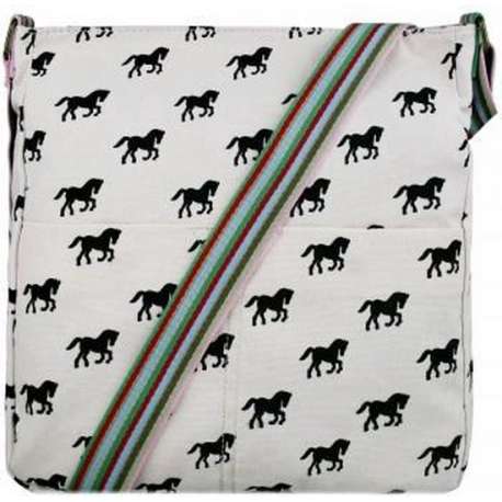 MISS LULU Canvas SCHOUDERTAS HORSE . Superhandig voor school/uni/werk!(L1104H PK)