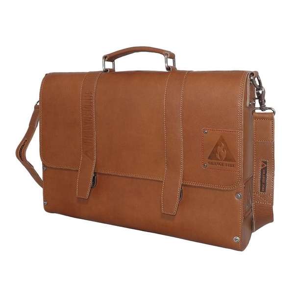 Orange Fire Leren / Houten Werktas A4 met Laptopvak 15.6’’ Cognac