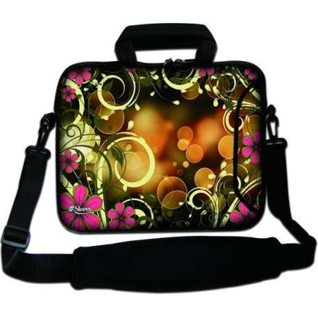 Sleevy 15.6 inch laptoptas artistiek en roze bloemen design