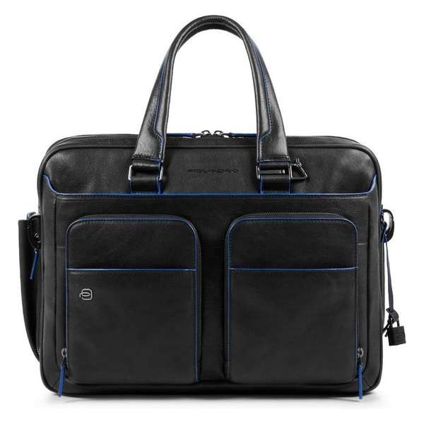 Piquadro Blue Square S Matte Expandable Computer 15 Briefcase Black