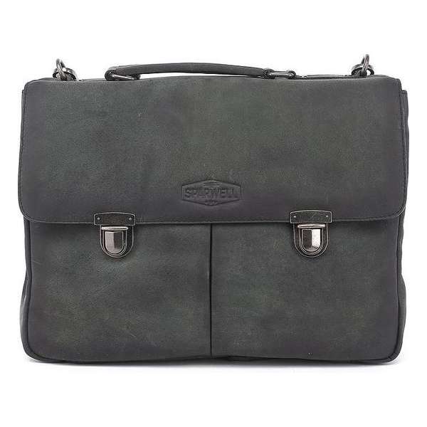 Sparwell tas - Lederen aktetas - 15.5 inch laptoptas - zwart