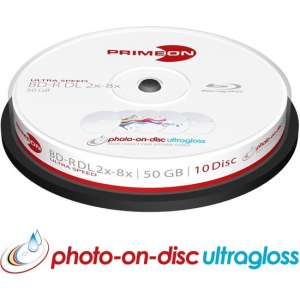 Primeon BD-R DL 50GB/2-8x Cakebox (10 Disc) GLOSSY WATERPROOF Printable