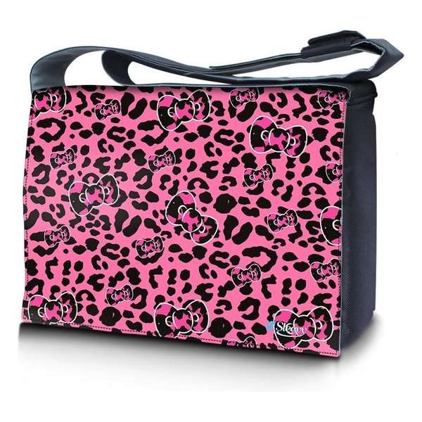 Sleevy 17,3 laptoptas / messenger tas roze panterprint - laptoptas - schooltas