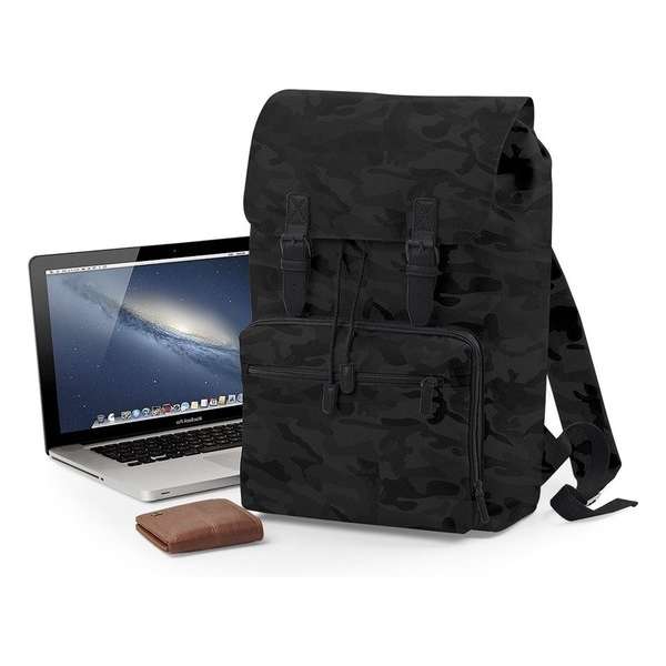 Senvi Vintage Laptop Rugzak Kleur Donker Camouflage- Zwart - 18 Liter