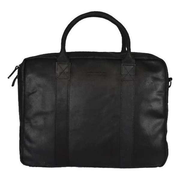 DSTRCT Limited Leren Business Laptoptas - 15,6 inch laptopvak met rits - Sleutelhanger - Zwart