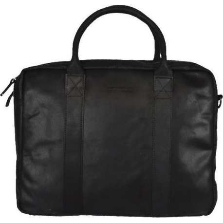 DSTRCT Limited Leren Business Laptoptas - 15,6 inch laptopvak met rits - Sleutelhanger - Zwart