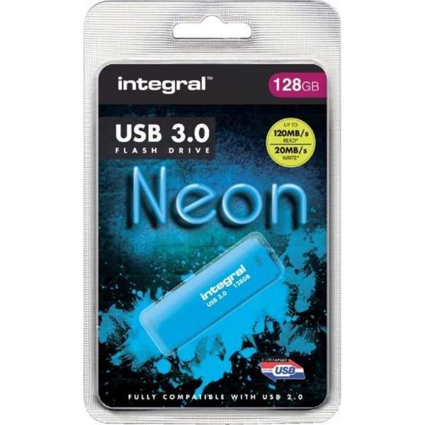 Integral INFD128GBNEONB3.0 USB flash drive 128 GB USB Type-A 3.2 Gen 1 (3.1 Gen 1) Blauw