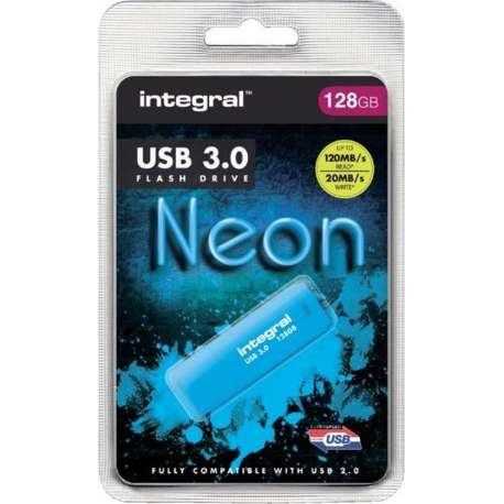 Integral INFD128GBNEONB3.0 USB flash drive 128 GB USB Type-A 3.2 Gen 1 (3.1 Gen 1) Blauw
