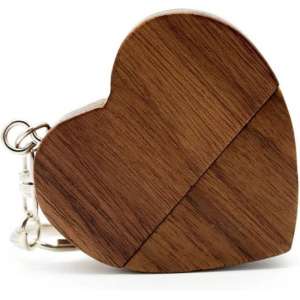 Walnoot hout hart usb stick 32gb - love, valentijnscadeau, huwelijkscadeau,