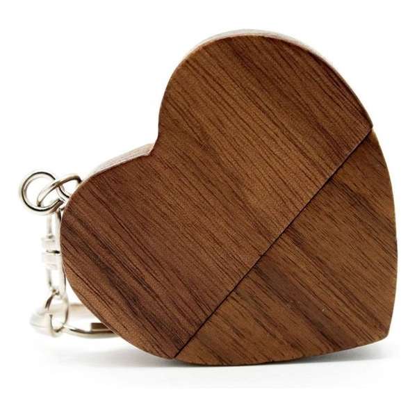 Walnoot hout hart usb stick 32gb - love, valentijnscadeau, huwelijkscadeau,