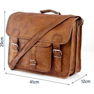 Aktetas 15,6 inch “Granada” – Cognac Bruin Echt Leer Businesstas - Unisex Vintage Look Boekentas - Handgemaakt