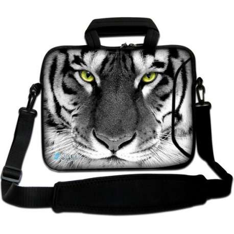 Sleevy 15,6 inch laptoptas witte tijger