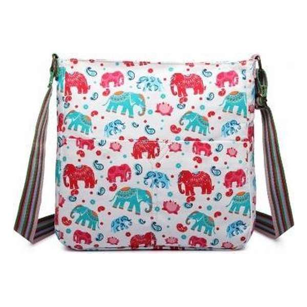 MISS LULU Canvas SCHOUDERTAS  ELEPHANT. Superhandig voor school/uni/werk!(L1104E BG)