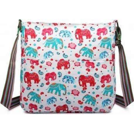 MISS LULU Canvas SCHOUDERTAS  ELEPHANT. Superhandig voor school/uni/werk!(L1104E BG)