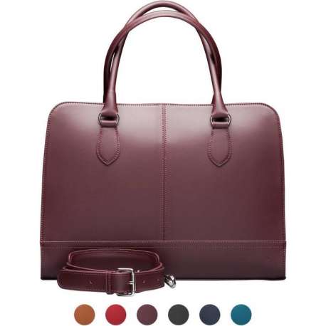 Su.B Laptoptas 13 inch - Dames Handtassen - Dames Schoudertas met Laptopvak en Trolley Riem - Leren Aktetassen - Bordeaux rood