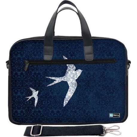 Laptoptas 17,3 inch / schoudertas blauw patroon en vogels - Sleevy - laptoptas - schooltas