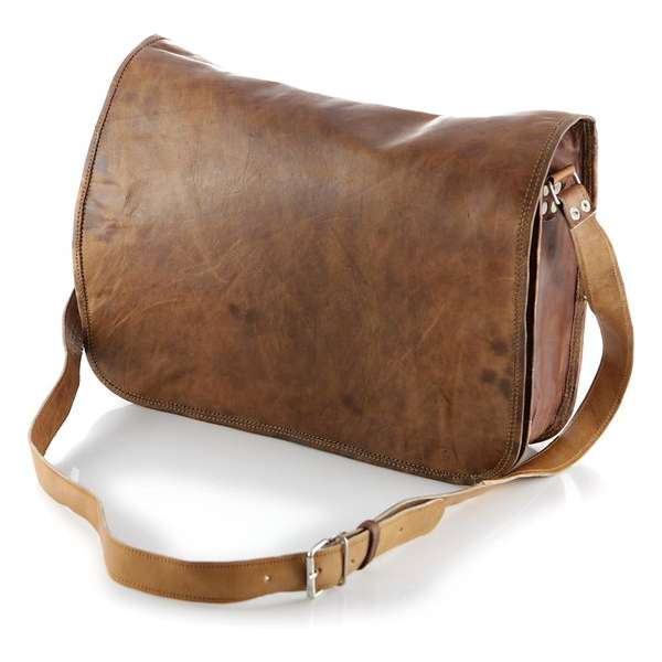 Laptoptas 15.4 ‘’ Cognac Bruin ECHT LEER – Messengertas Almeria R15 – Tas van echte leder