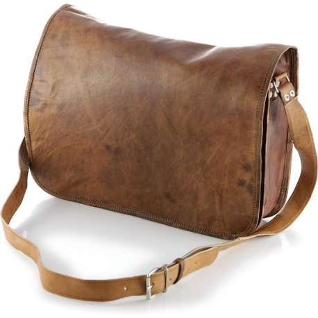 Laptoptas 15.4 ‘’ Cognac Bruin ECHT LEER – Messengertas Almeria R15 – Tas van echte leder