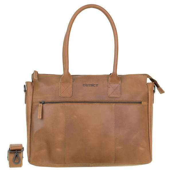 DSTRCT Riverside Leren Business Schoudertas - 15,6 inch laptoptas - Sleutelhanger - Cognac