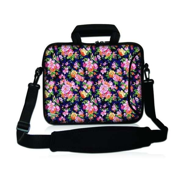 Sleevy 15,6 laptoptas oranje/roze bloemetjes