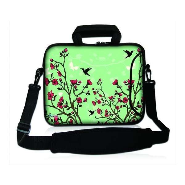 Sleevy 15,6 laptoptas rode bloemetjes en vogels