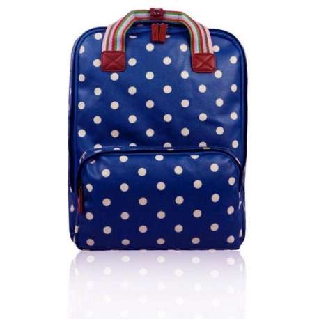 Huiskamergeluk rugzak stippen polka dot marineblauw